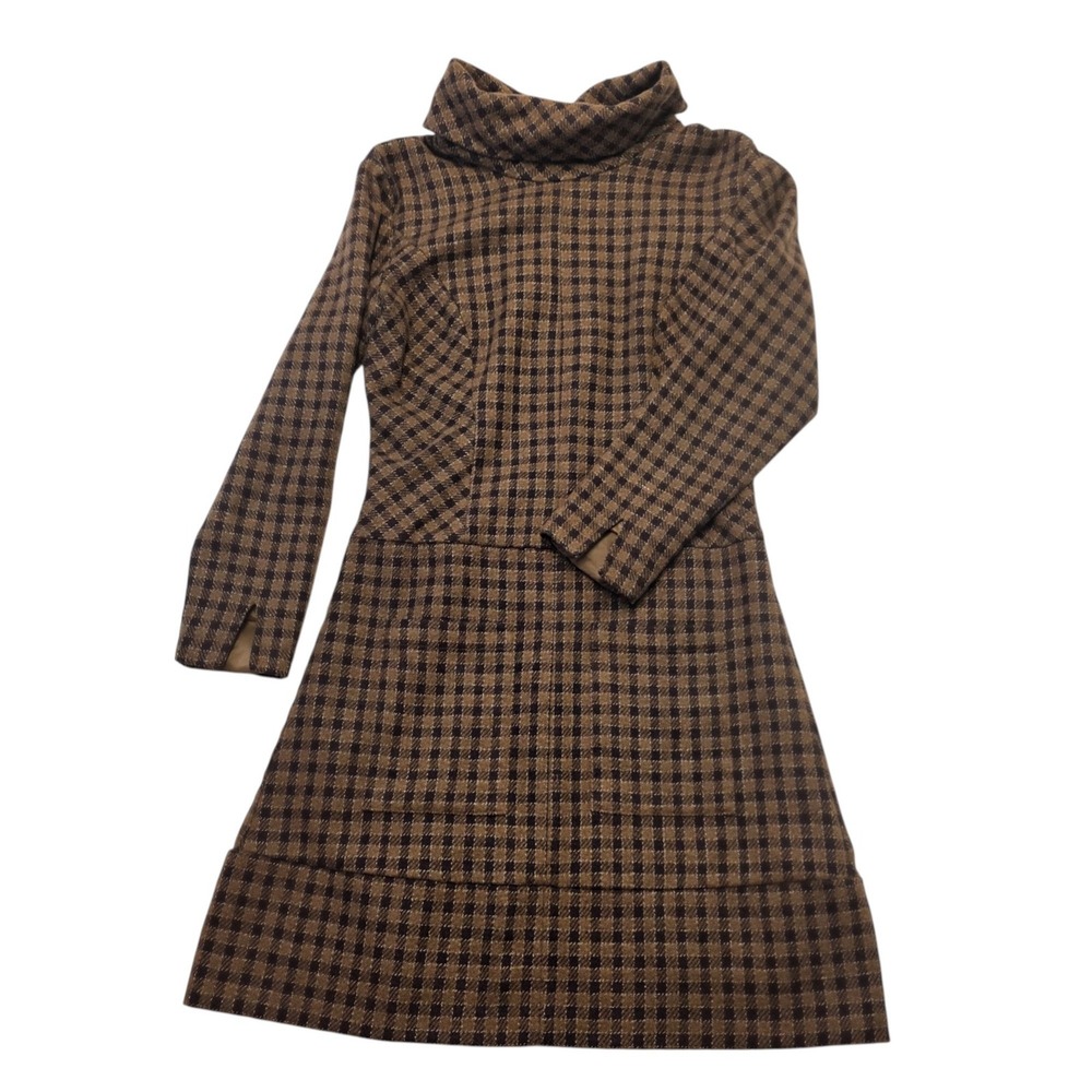 eshakti Brown and Black Plaid Long Sleeve Dress